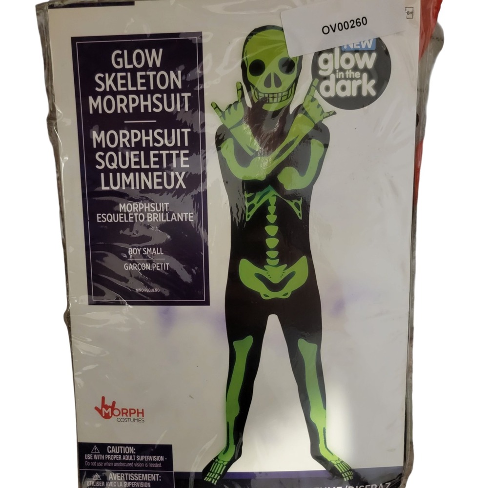 Kids‎ Glow in Dark Skeleton Boys Girls Halloween Skin Suit Costume SMALL size